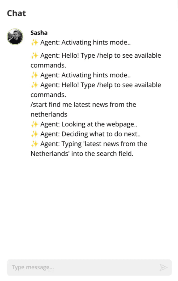 Using the built-in chat to control the flow